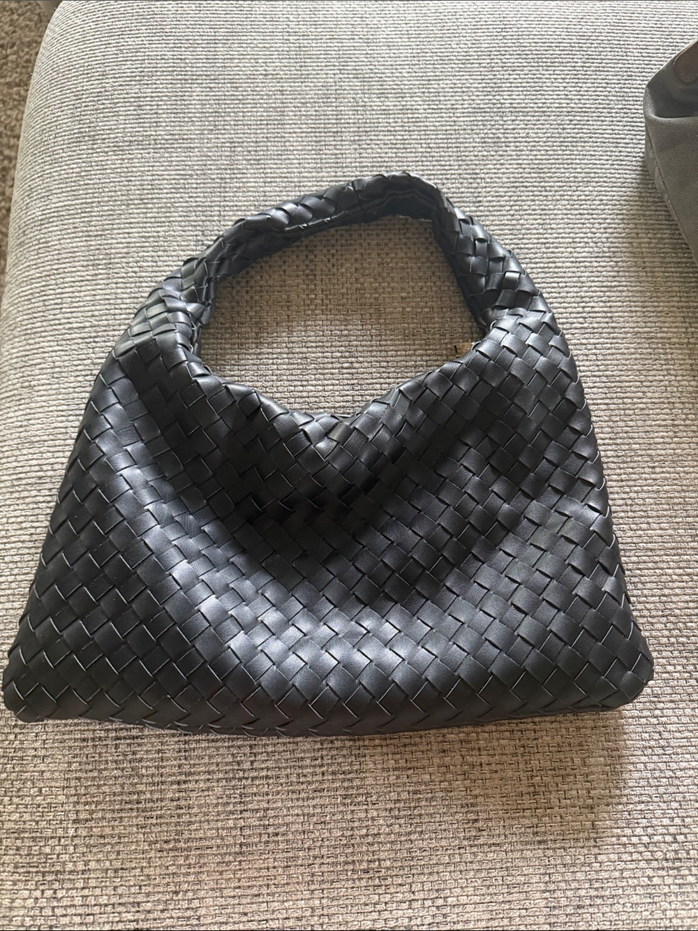 Woven Leather Hobo Bag - Black